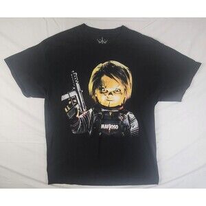Mafioso Chucky with Automatic Gun Black T-Shirt Mens XL Horror Grunge